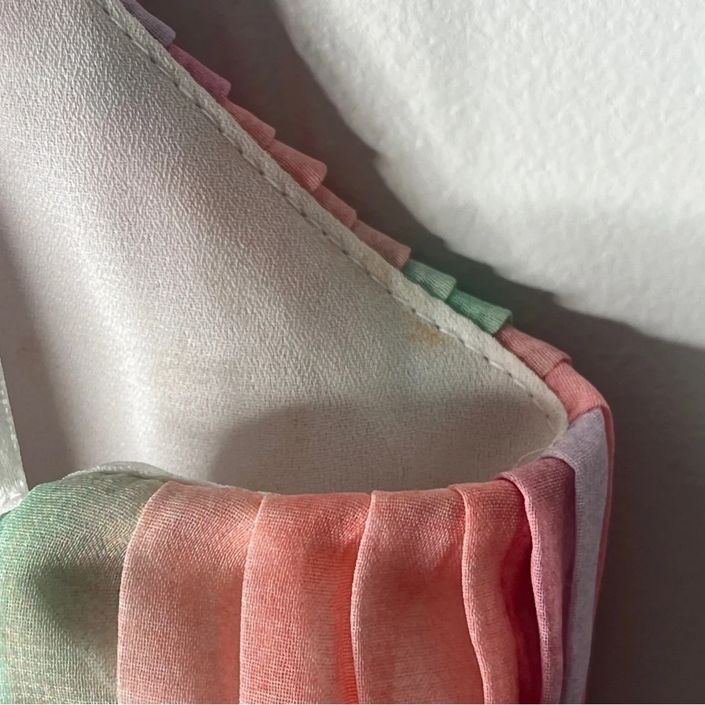 Luxxel Multicolor Striped Pastel wrap Flowy Festival Romper Chiffon Pleated - Picture 7 of 8